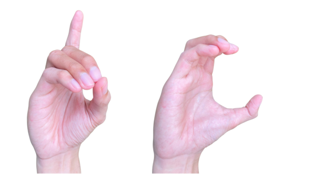 Woman's hand with index finger pointing up, making a touching or choosing gesture. female hands isolated on white background. female hands isolated on white. hand of the child. sign language  - Powered by Adobe