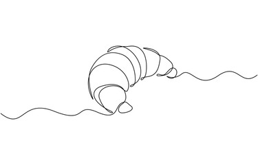 Continuous one line drawing of croissant minimalism vector illustration. Single line art Croissant icon badge bakery, Continuous one single minimal line drawing. Editable outline