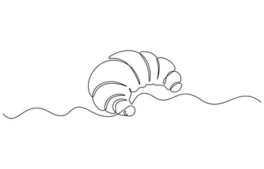 Continuous one line drawing of croissant minimalism vector illustration. Single line art Croissant icon badge bakery, Continuous one single minimal line drawing. Editable outline