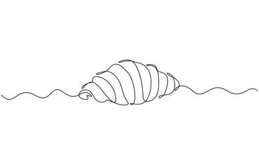 Continuous one line drawing of croissant minimalism vector illustration. Single line art Croissant icon badge bakery, Continuous one single minimal line drawing. Editable outline