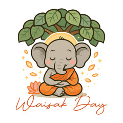 Waisak Day Peaceful Elephant Meditating Calmly Beneath Sacred Tree in Spiritual Harmony