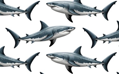 Naklejka premium Seamless pattern of grey sharks swimming on a white background great white shark marine life