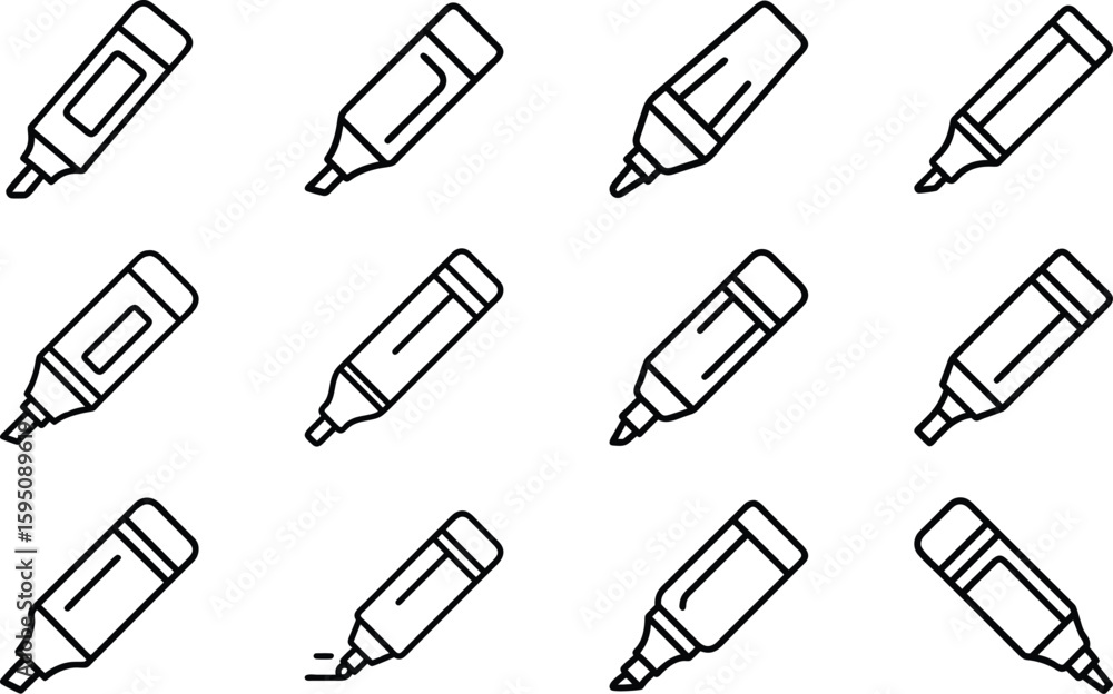 Poster simple black and white outlined marker pens arranged in a repeating pattern.