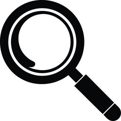 Magnifying glass silhouette, question mark icon, black vector symbol, search tool graphic, curiosity concept illustration