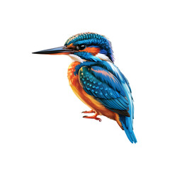 Obraz premium A Vivid Digital Painting of a Common Kingfisher Perched Against a white Background Showing Detailed Feathers in Vibrant Blue Orange and White Hues