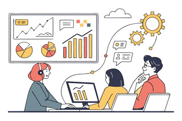 Virtual Business Meeting with Data Analytics Dashboard