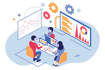 Virtual Business Meeting with Data Analytics Dashboard
