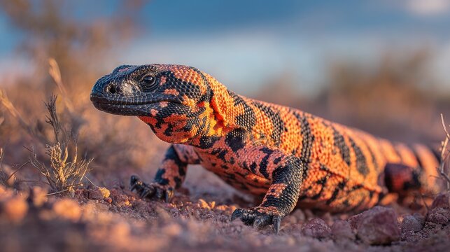 Close-up of a colorful lizard in desert (1)