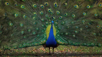 Obraz premium Peacock displaying its magnificent tail feathers
