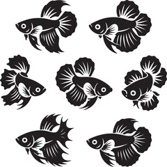 Fototapeta premium Stylized black and white illustrations of siamese fighting fish