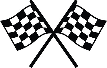   Two crossed checkered flag silhouette, racing flags vector, crossed flag icon, start and finish flags, race symbol illustration