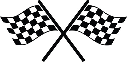  Two crossed checkered flag silhouette, racing flags vector, crossed flag icon, start and finish flags, race symbol illustration