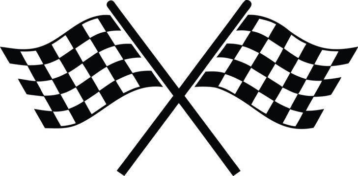   Two crossed checkered flag silhouette, racing flags vector, crossed flag icon, start and finish flags, race symbol illustration