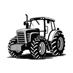 Bold black and white illustration of a modern farm tractor