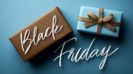 A box with the word Black written on it is next to a box with a bow on it
