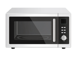 Electronic steel microwave oven with digital display and timer for cooking and defrosting food, a modern kitchen appliance