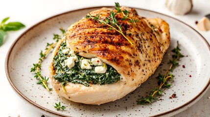 Grilled Chicken Breast Stuffed with Spinach and Feta Cheese