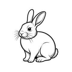 Simple black and white sketch of a sitting rabbit