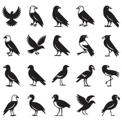 Naklejka premium Elegant silhouettes of birds in various poses, perfect for design and illustration purposes