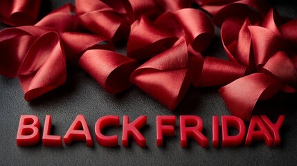 A bunch of red ribbon with the word Black Friday written in red