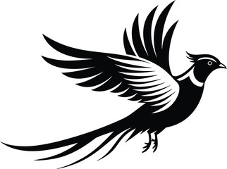 Flying pheasant silhouettes, rooster bird vector, ring-necked illustration, wildlife silhouette design