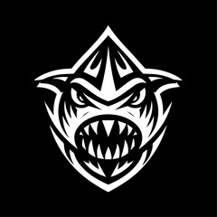 Aggressive Tribal Monster Illustration A White Silhouette on Black, Perfect for Dynamic Designs and Bold Statements