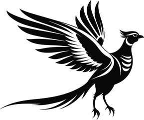 Flying pheasant silhouettes, rooster bird vector, ring-necked illustration, wildlife silhouette design