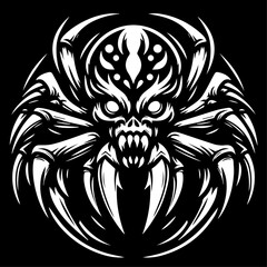 Fototapeta premium Terrifying Spider Head in Aggressive Symmetrical Line Art Design