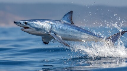 Fototapeta premium Powerful shark leaps ocean