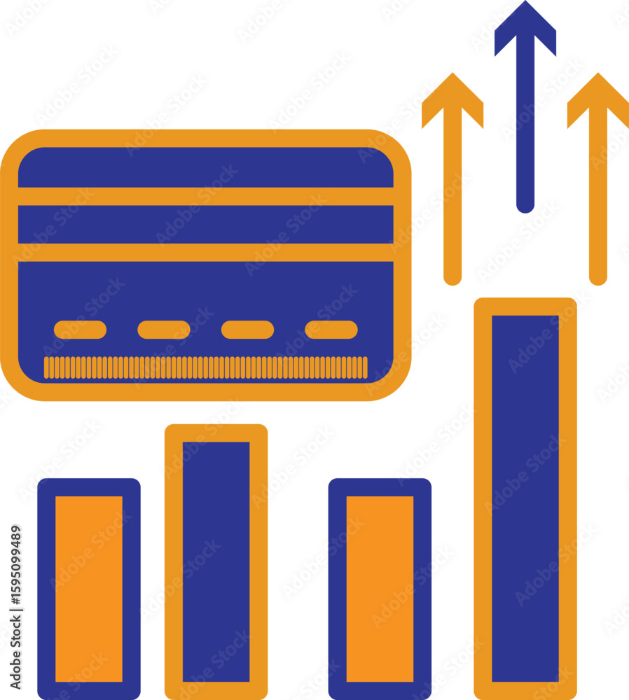Aufkleber credit card icon with stats showing payment behavior and purchase analytics for e-commerce seo with 