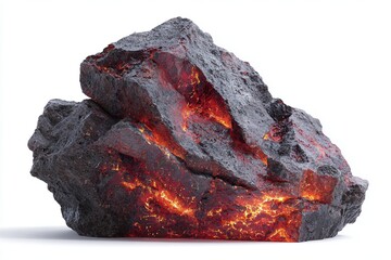 disastrous rock with lava on transparent cutout