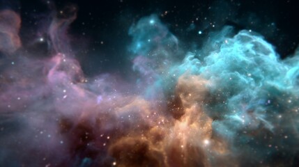 Obraz premium Colorful Nebula Cloud in Deep Space, a vibrant cosmic scene showcasing swirling gases and bright stars against a minimalist backdrop, inviting exploration of the universe.