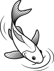 Black and White Koi Fish Swimming with Water Ripples