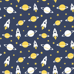 Seamless Cosmic Pattern with Yellow Planets