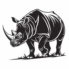 Fototapeta premium A rhino illustration with grass in black and white