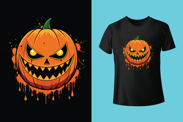 a halloween - themed t - shirt design featuring a black shirt with the text you're a monster and a black bat, surrounded by yellow and orange pumpkins and a black poster 