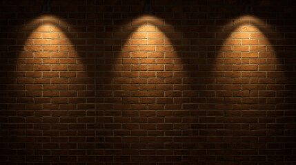 Brick Wall with Warm Spotlights Cozy Dramatic Lighting and Shadow Texture Photo