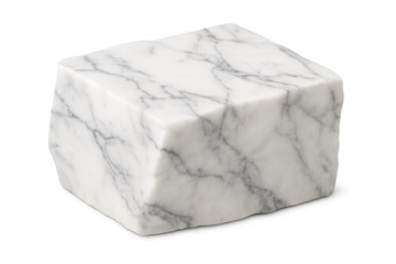Realistic white marble block isolated on transparent background, perfect for showcasing products or adding a touch of elegance to designs