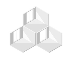 Empty gray isometric room vector illustration. Flat style geometric cube section, abstract interior space design for graphic element.