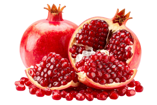Fresh Pomegranate Broken Open with Juicy Seeds Exposed, Isolated on Transparent Background