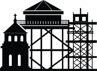 Scaffolding silhouette, construction frame icon, industrial structure vector, building support design