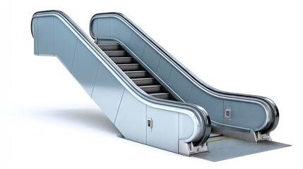 Modern escalator against a white background.