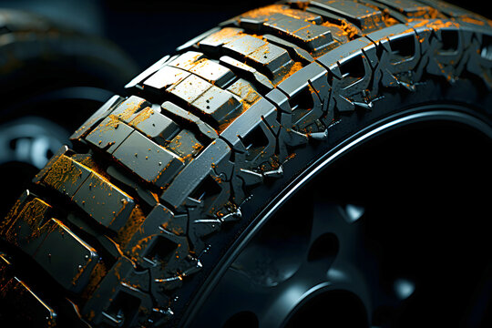 Collection of new black tires arranged in a grid pattern during daylight