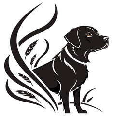 Stylized labrador retriever in a field with abstract swirls