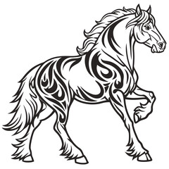 Tribal tattoo style shire horse standing in profile