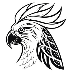 Obraz premium Stylized black and white cockatoo head illustration isolated on white