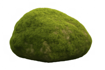 Photorealistic mossy boulder rendering, transparent isolated background, serving digital art projects with natural textural element placement