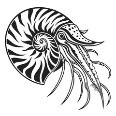 Naklejka premium Detailed illustration of a nautilus shell with tentacles