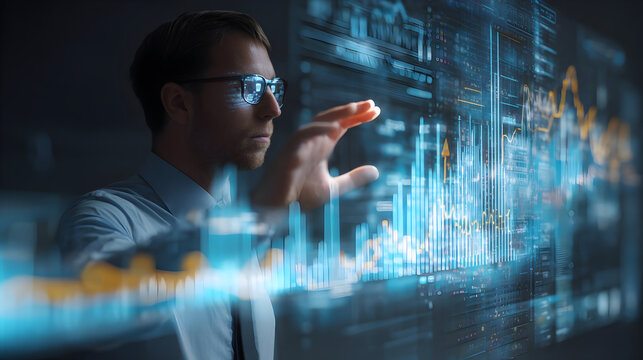 High-quality image of business hand swiping digital data chart 