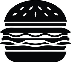 Burger silhouette, hamburger icon, fast food vector, sandwich clipart, black and white illustration
